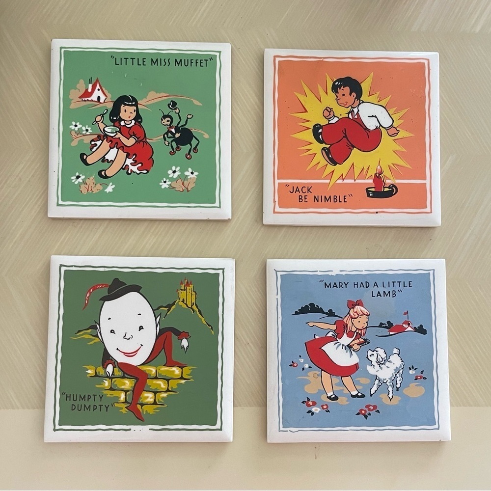 Vintage Nursery Rhyme Ceramic Tiles Set of 4